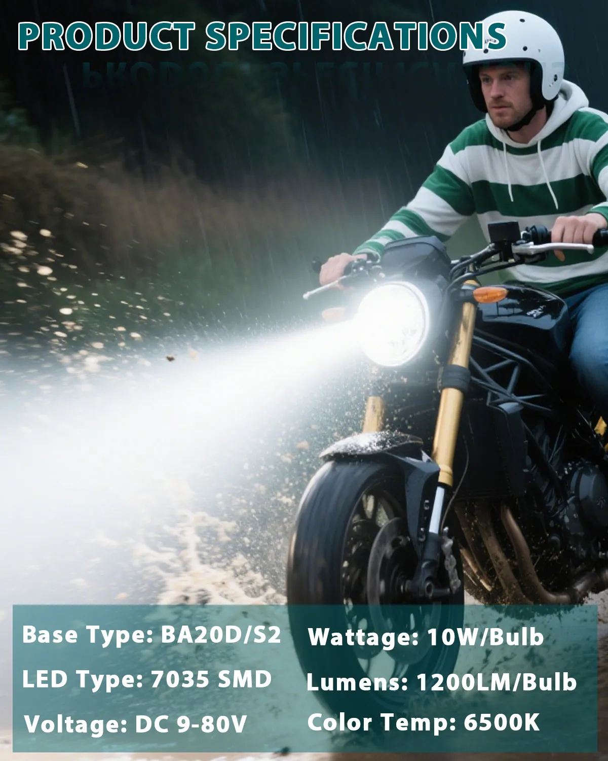 BA20D HS1 Motorcycle Headlight Bulbs High/Low Beam 7035 2SMD 12W 1200LM DC 9-80V Pack of 2 thumbnail 3