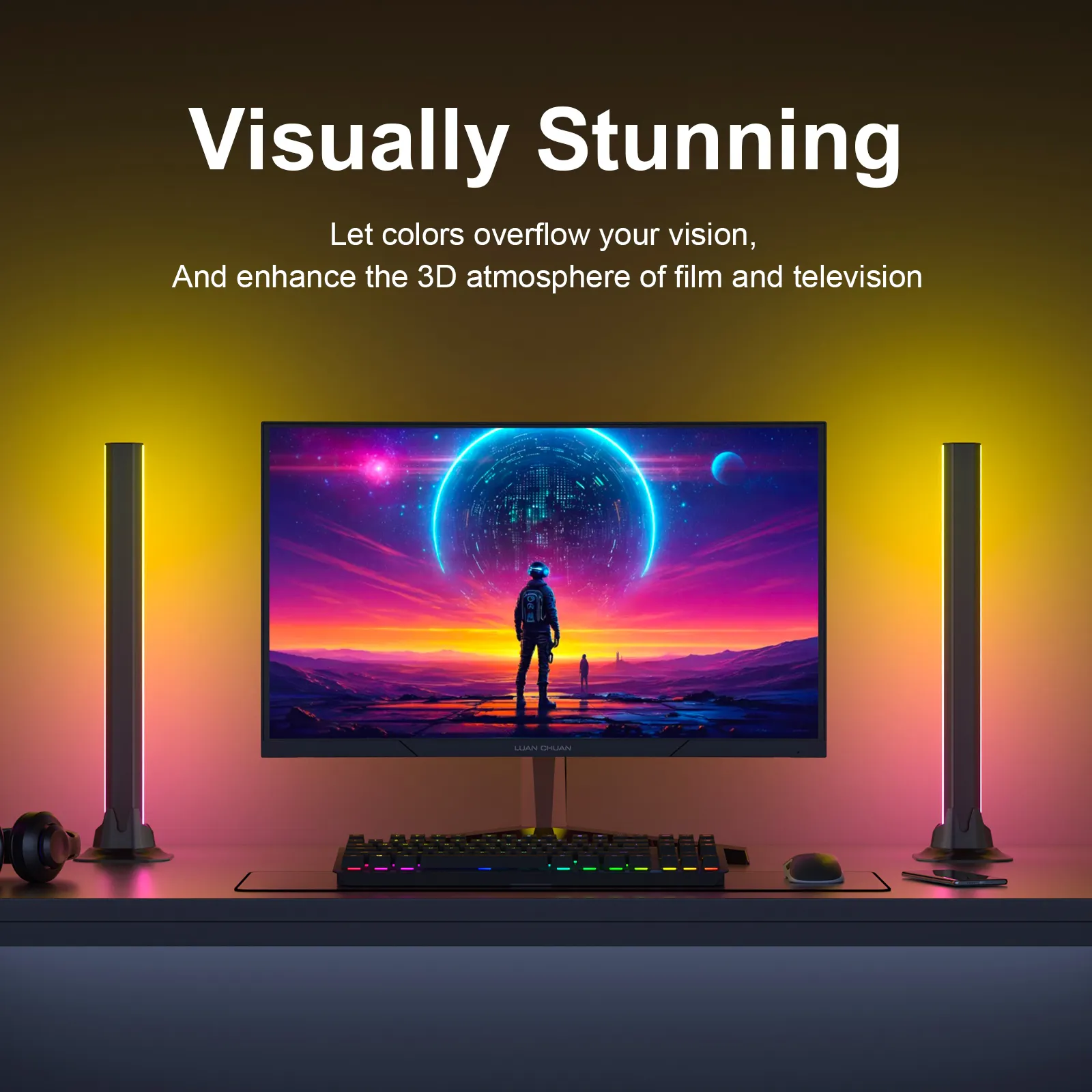 32CM Smart Light Bars, RGBIC Gaming Lights with Music Sync, Versatile Ambient Lighting for Desk & TV, Bluetooth App & Remote Control thumbnail 4