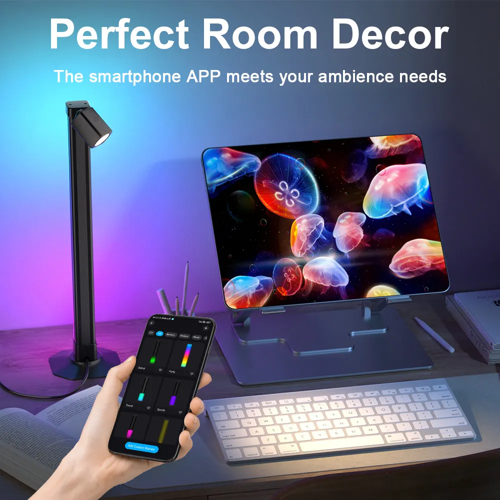 Smart LED Desk Reading Light, RGB Color Changing Gaming Lamp, App Control, Music Sync, Mood Lighting for Bedroom, Setup Gaming, Office thumbnail 7